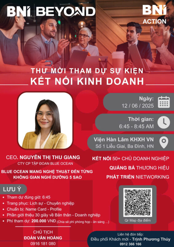 BNI ACTION CHAPTER – THƯ MỜI THAM DỰ BUỔI HỌP KẾT NỐI KINH DOANH