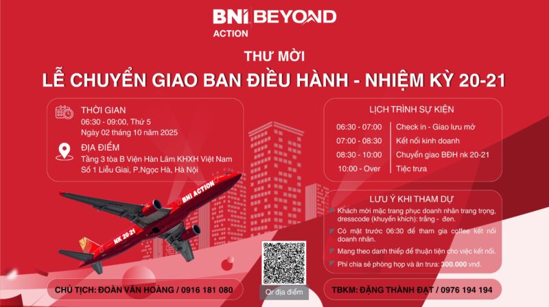 Lễ Chuyển Giao Ban Điều Hành BNI Action Chapter – Nhiệm Kỳ 20-21